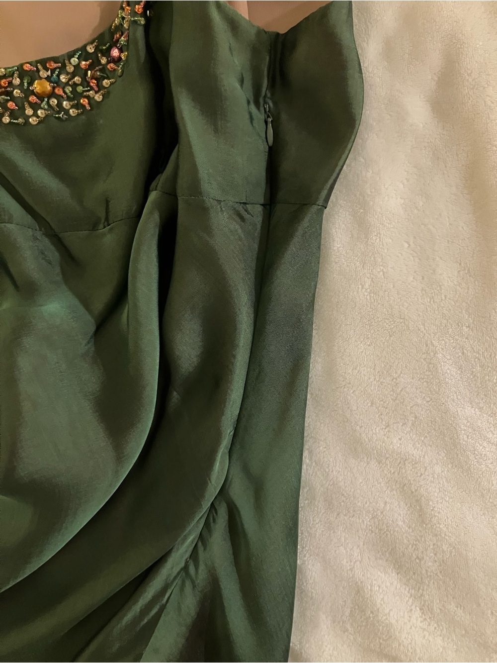 Vintage ECI New York Silk Green Beaded Asymmetrical Y2K Collection Piece - Picture 9 of 10